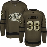 Men's Adidas Columbus Blue Jackets #38 Boone Jenner Authentic Green Salute to Service NHL Jersey