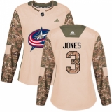 Women's Adidas Columbus Blue Jackets #3 Seth Jones Authentic Camo Veterans Day Practice NHL Jersey