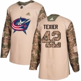 Youth Adidas Columbus Blue Jackets #42 Alexandre Texier Authentic Camo Veterans Day Practice NHL Jersey