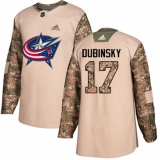 Men's Adidas Columbus Blue Jackets #17 Brandon Dubinsky Authentic Camo Veterans Day Practice NHL Jersey