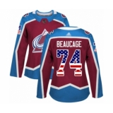 Women's Colorado Avalanche #74 Alex Beaucage Authentic Burgundy Red USA Flag Fashion Hockey Jersey