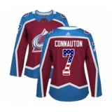 Women's Colorado Avalanche #7 Kevin Connauton Authentic Burgundy Red USA Flag Fashion Hockey Jersey
