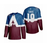 Men's Colorado Avalanche #19 Joe Sakic Authentic Burgundy Blue 2020 Stadium Series Hockey Jersey
