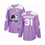 Men's Adidas Colorado Avalanche #31 Philipp Grubauer Authentic Purple Fights Cancer Practice NHL Jersey