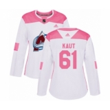 Women's Adidas Colorado Avalanche #61 Martin Kaut Authentic White Pink Fashion NHL Jersey