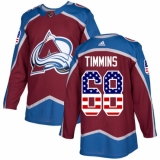 Men's Adidas Colorado Avalanche #68 Conor Timmins Authentic Burgundy Red USA Flag Fashion NHL Jersey