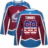 Women's Adidas Colorado Avalanche #68 Conor Timmins Authentic Burgundy Red USA Flag Fashion NHL Jersey