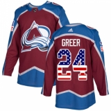 Men's Adidas Colorado Avalanche #24 A.J. Greer Authentic Burgundy Red USA Flag Fashion NHL Jersey