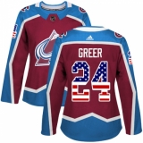 Women's Adidas Colorado Avalanche #24 A.J. Greer Authentic Burgundy Red USA Flag Fashion NHL Jersey