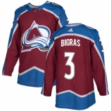 Youth Adidas Colorado Avalanche #3 Chris Bigras Authentic Burgundy Red Home NHL Jersey