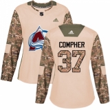 Women's Adidas Colorado Avalanche #37 J.T. Compher Authentic Camo Veterans Day Practice NHL Jersey