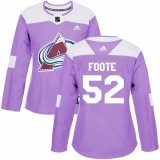 Women's Adidas Colorado Avalanche #52 Adam Foote Authentic Purple Fights Cancer Practice NHL Jersey