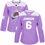 Women's Adidas Colorado Avalanche #6 Erik Johnson Authentic Purple Fights Cancer Practice NHL Jersey