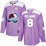 Youth Adidas Colorado Avalanche #8 Teemu Selanne Authentic Purple Fights Cancer Practice NHL Jersey