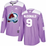 Men's Adidas Colorado Avalanche #9 Lanny McDonald Authentic Purple Fights Cancer Practice NHL Jersey
