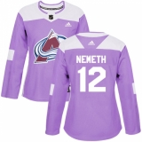 Women's Adidas Colorado Avalanche #12 Patrik Nemeth Authentic Purple Fights Cancer Practice NHL Jersey