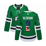 Women's Dallas Stars #2 Jamie Oleksiak Authentic Green USA Flag Fashion Hockey Jersey