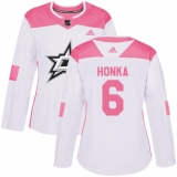 Women's Adidas Dallas Stars #6 Julius Honka Authentic White/Pink Fashion NHL Jersey