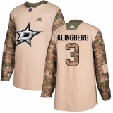 Youth Adidas Dallas Stars #3 John Klingberg Authentic Camo Veterans Day Practice NHL Jersey