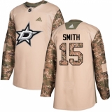 Men's Adidas Dallas Stars #15 Bobby Smith Authentic Camo Veterans Day Practice NHL Jersey