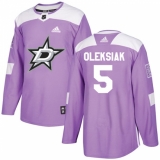 Youth Adidas Dallas Stars #5 Jamie Oleksiak Authentic Purple Fights Cancer Practice NHL Jersey