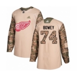 Men's Detroit Red Wings #74 Madison Bowey Authentic Camo Veterans Day Practice Hockey Jersey