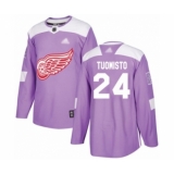Men's Detroit Red Wings #24 Antti Tuomisto Authentic Purple Fights Cancer Practice Hockey Jersey