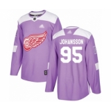 Youth Detroit Red Wings #95 Albert Johansson Authentic Purple Fights Cancer Practice Hockey Jersey