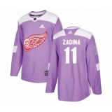 Men's Adidas Detroit Red Wings #11 Filip Zadina Authentic Purple Fights Cancer Practice NHL Jersey