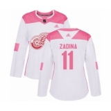 Women's Adidas Detroit Red Wings #11 Filip Zadina Authentic White Pink Fashion NHL Jersey