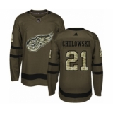 Youth Adidas Detroit Red Wings #21 Dennis Cholowski Premier Green Salute to Service NHL Jersey