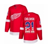 Youth Adidas Detroit Red Wings #21 Dennis Cholowski Authentic Red USA Flag Fashion NHL Jersey