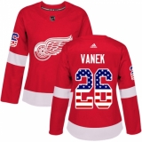 Women's Adidas Detroit Red Wings #26 Thomas Vanek Authentic Red USA Flag Fashion NHL Jersey