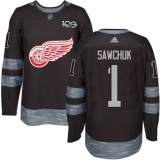 Men's Adidas Detroit Red Wings #1 Terry Sawchuk Premier Black 1917-2017 100th Anniversary NHL Jersey