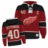 Men's Old Time Hockey Detroit Red Wings #40 Henrik Zetterberg Authentic Red Sawyer Hooded Sweatshirt NHL Jersey