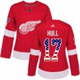 Women's Adidas Detroit Red Wings #17 Brett Hull Authentic Red USA Flag Fashion NHL Jersey