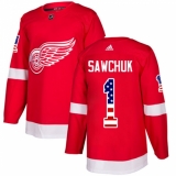 Youth Adidas Detroit Red Wings #1 Terry Sawchuk Authentic Red USA Flag Fashion NHL Jersey