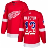 Men's Adidas Detroit Red Wings #13 Pavel Datsyuk Authentic Red USA Flag Fashion NHL Jersey