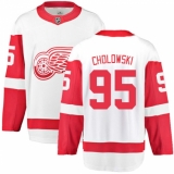 Men's Detroit Red Wings #95 Dennis Cholowski Fanatics Branded White Away Breakaway NHL Jersey