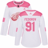 Women's Adidas Detroit Red Wings #91 Sergei Fedorov Authentic White/Pink Fashion NHL Jersey