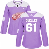 Women's Adidas Detroit Red Wings #61 Xavier Ouellet Authentic Purple Fights Cancer Practice NHL Jersey