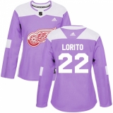 Women's Adidas Detroit Red Wings #22 Matthew Lorito Authentic Purple Fights Cancer Practice NHL Jersey