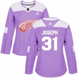 Women's Adidas Detroit Red Wings #31 Curtis Joseph Authentic Purple Fights Cancer Practice NHL Jersey
