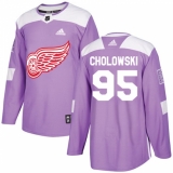 Men's Adidas Detroit Red Wings #95 Dennis Cholowski Authentic Purple Fights Cancer Practice NHL Jersey