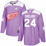 Men's Adidas Detroit Red Wings #24 Chris Chelios Authentic Purple Fights Cancer Practice NHL Jersey