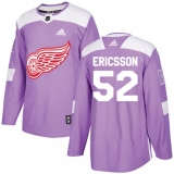 Men's Adidas Detroit Red Wings #52 Jonathan Ericsson Authentic Purple Fights Cancer Practice NHL Jersey