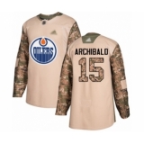 Men's Edmonton Oilers #15 Josh Archibald Authentic Camo Veterans Day Practice Hockey Jersey