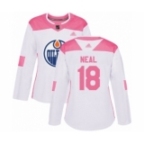 Women's Edmonton Oilers #18 James Neal Authentic White Pink Fashion Hockey Jersey
