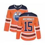 Women's Edmonton Oilers #15 Josh Archibald Authentic Orange Home Hockey Jersey