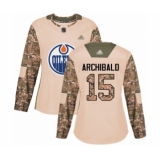 Women's Edmonton Oilers #15 Josh Archibald Authentic Camo Veterans Day Practice Hockey Jersey